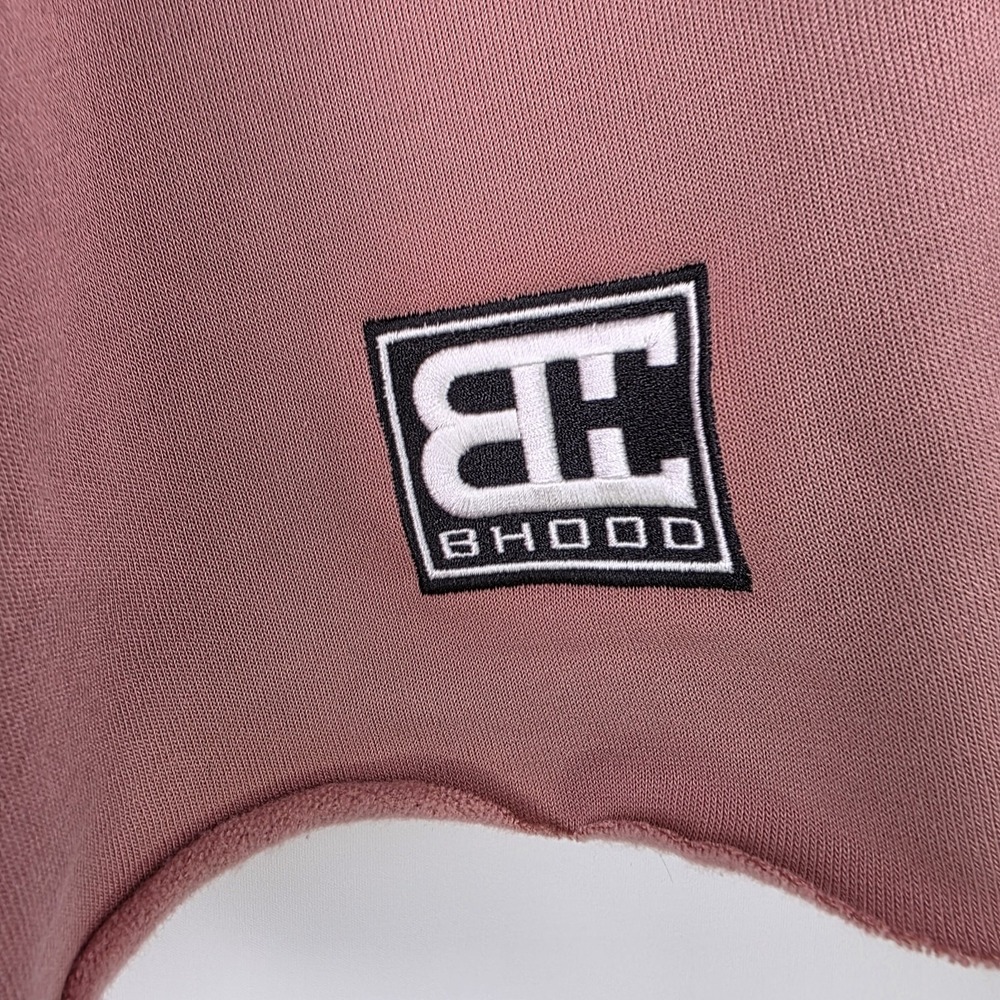 B'Hood Brotherhood Cropped Sweatshirt Women's Size L Raw Hem Crewneck Rose Mauve - Picture 2 of 6